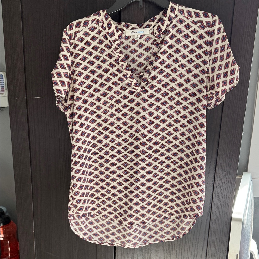 Alfani Women's Diamond Patterned Top in Purple and Cream